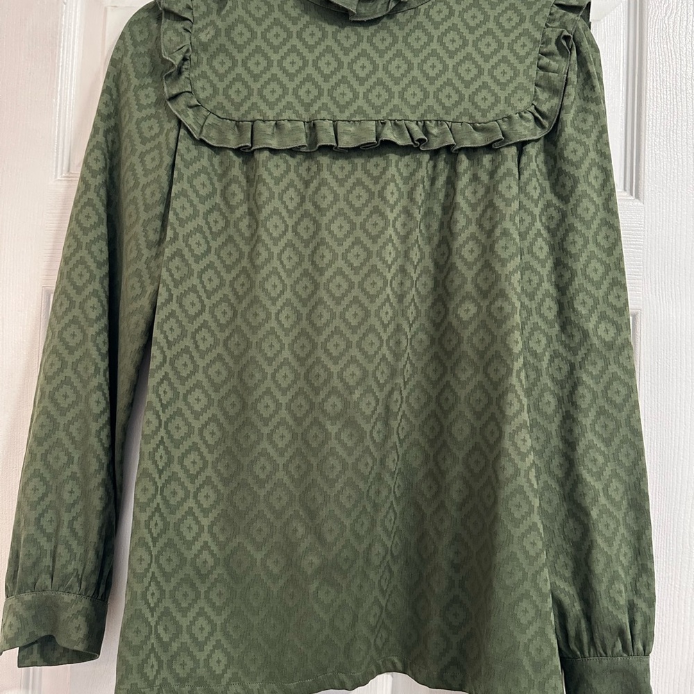 A.P.C. Green Sailor Collar Ruffled Blouse